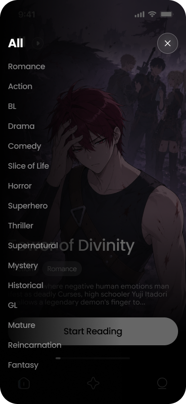 ShonenManga category switch screen